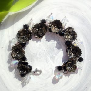 Charmed black bracelet Free shipping Floral bracelet jewelry