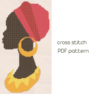 African cross stitch pattern, Girl cross stich, PDF Pattern, Vibe embroidery /29/