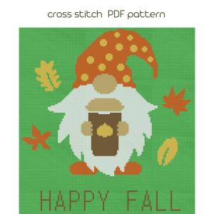 Happy fall, Gnome cross stitch pattern, Autumn gift /31/