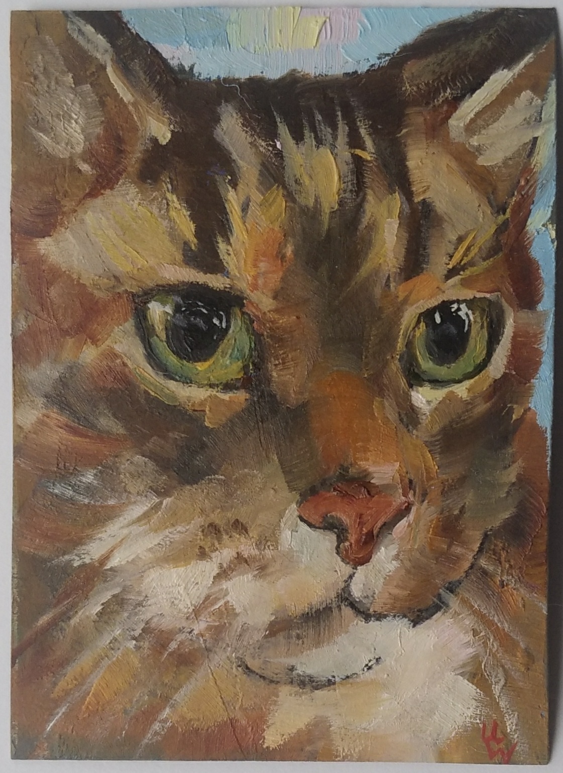 ACEO Original Oil Painting Cat With Green Eyes
