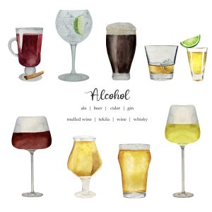 Watercolor Drink Family Print, 24 Drinks Illustration PNG