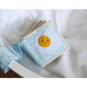 Blue felt baby activity book with fried egg, Toddler quiet book