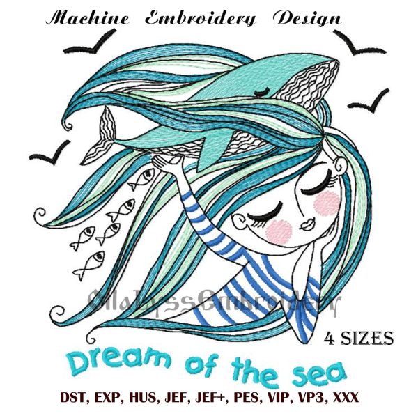 girl and whale embroidery