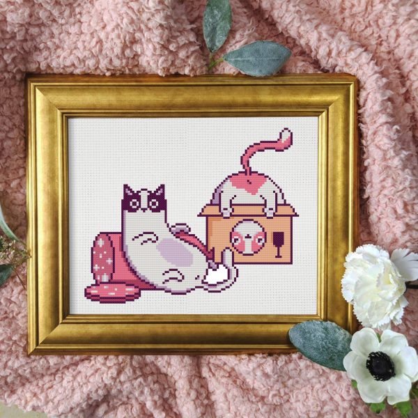lazy cats cross stitch in the frame