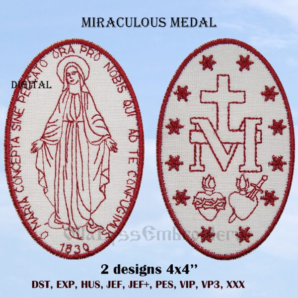 Miraculous Medal redwork