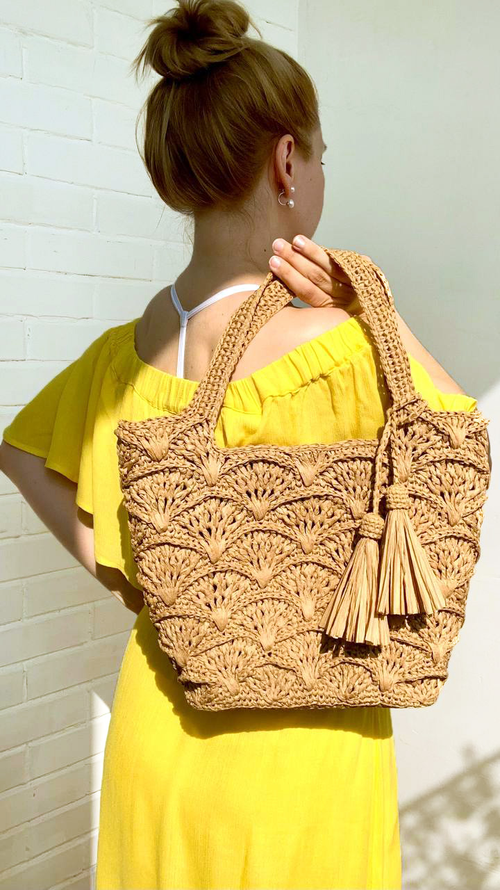 Crochet pattern Raffia beach bag PDF Tutorial Video - Crealandia