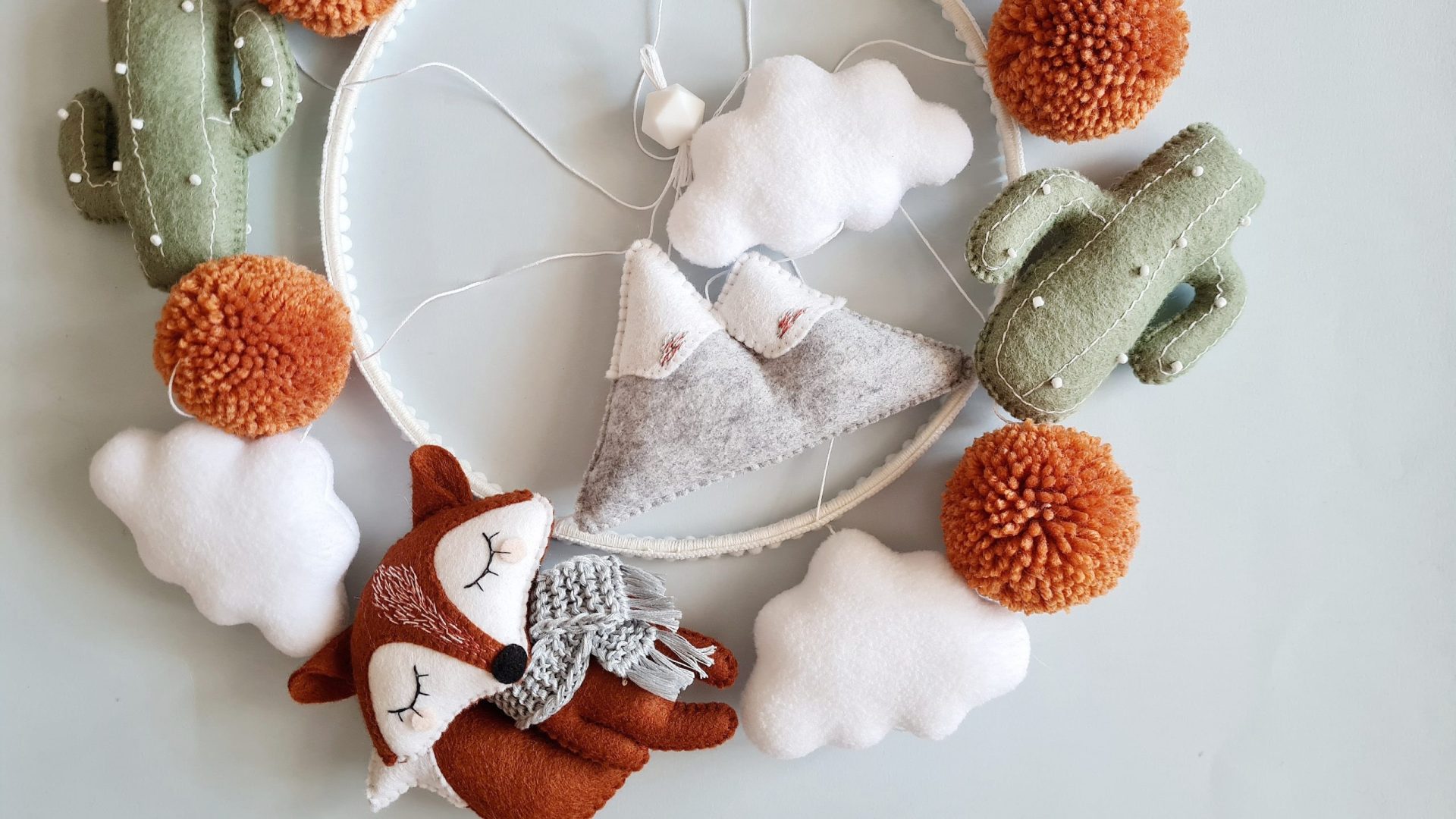 Fox, Cactus baby mobile, Baby shower, Olive boho nursery, Pom-pom 5 Fox, Cactus baby mobile, Baby shower, Olive boho nursery, Pom-pom - Image 5
