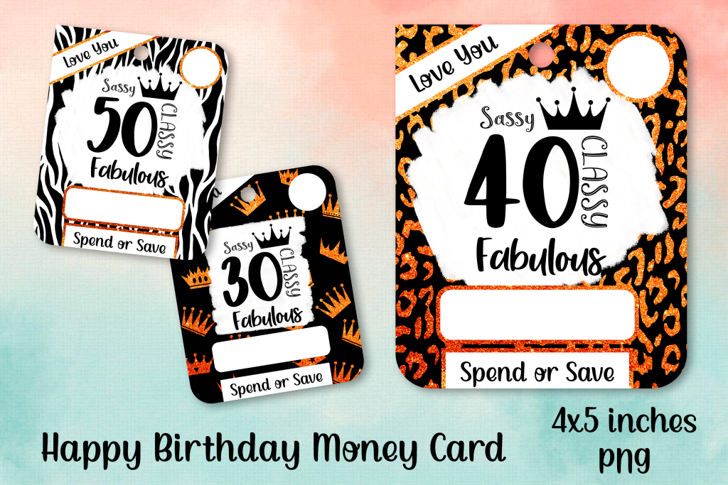 6 Happy Birthday Money Card PNG. Gift card with glitter. - Crealandia for Free Printable Birthday Money Cards