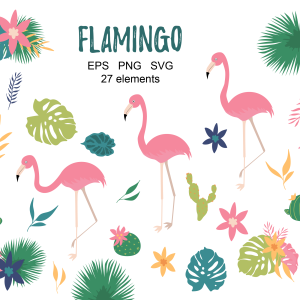 Pink Flamingo svg, flowers svg and cactus svg. Clipart png