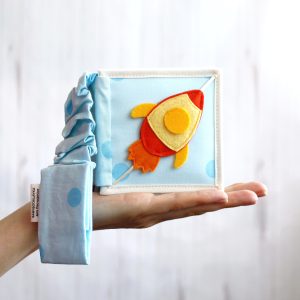 Blue felt baby activity book with rocket, Toddler quiet book