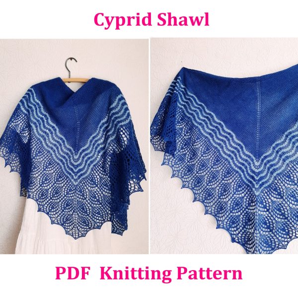 Lace Edge Garter Stitch Shawl Knitting Pattern for knitted 2 colored wrap in lace yarn