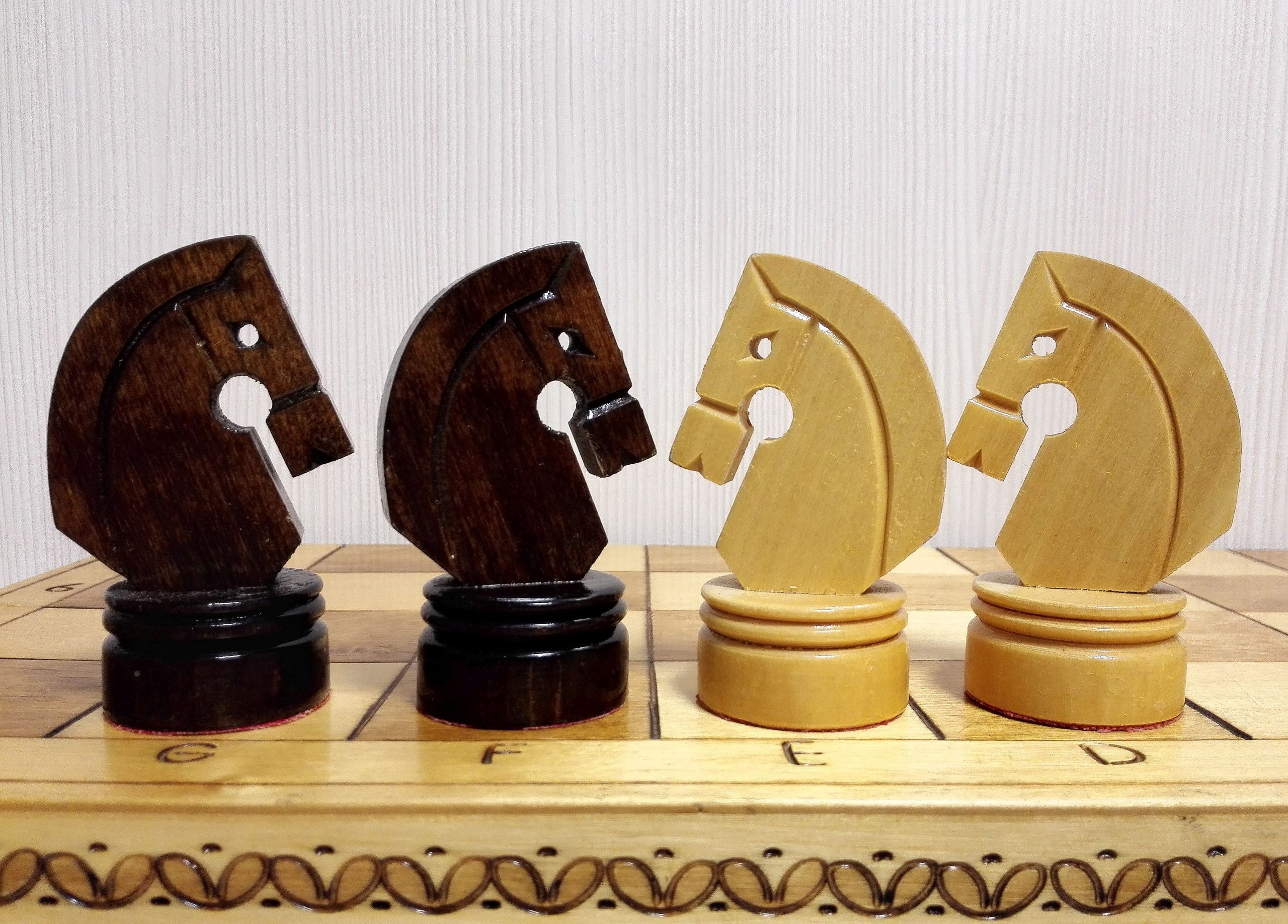 Vintage Soviet Chess Handmade. Big Russian Wooden Chess