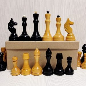 Large Antique Soviet Wooden Chess Pieces. Vintage Russian chess