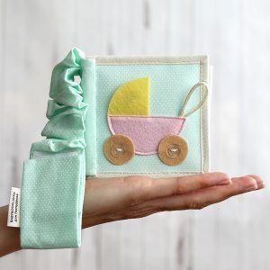 Mint felt baby activity book with stroller, Toddler quiet book