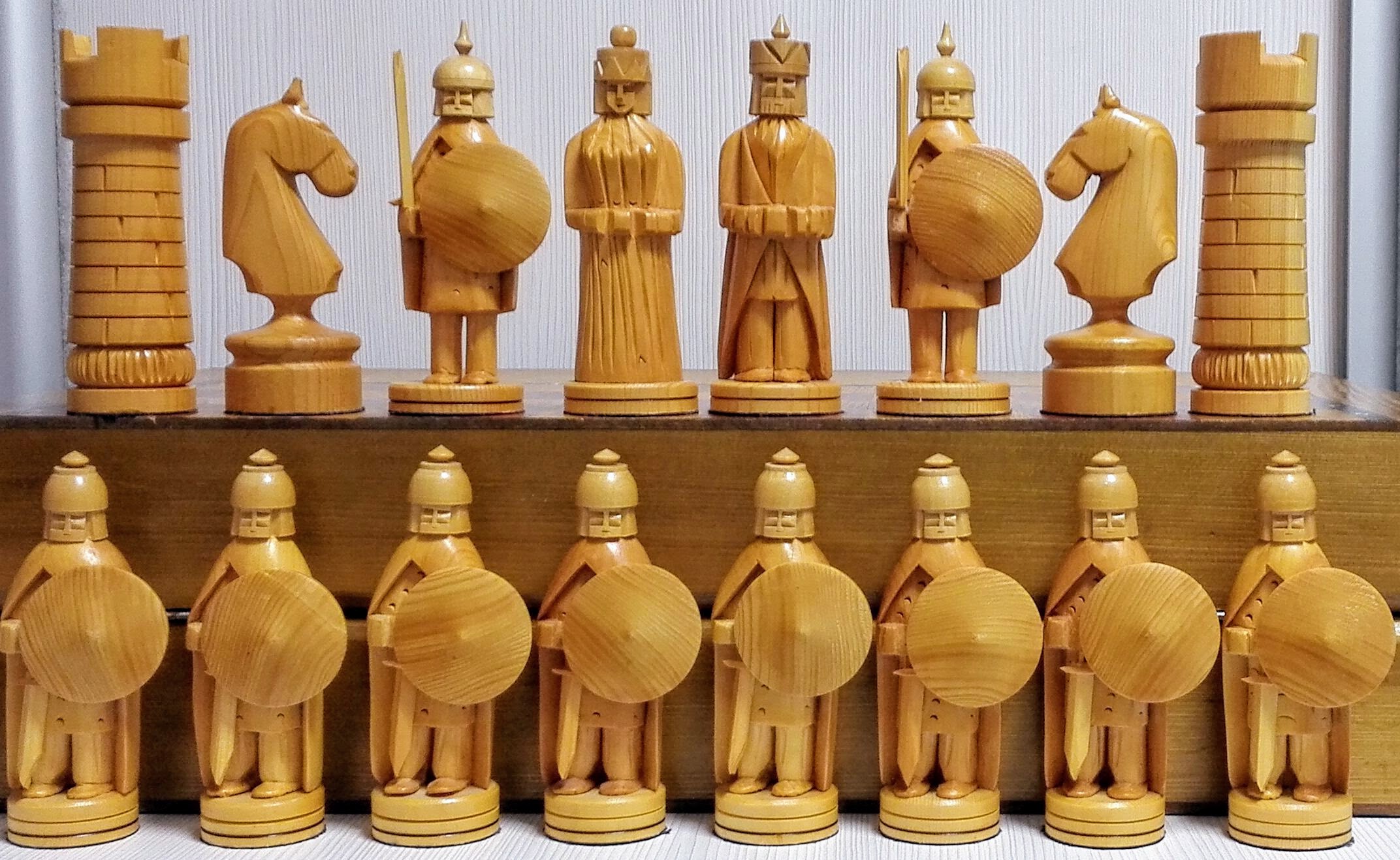 Antique Soviet Chess Handmade. Big Russian Wooden Chess