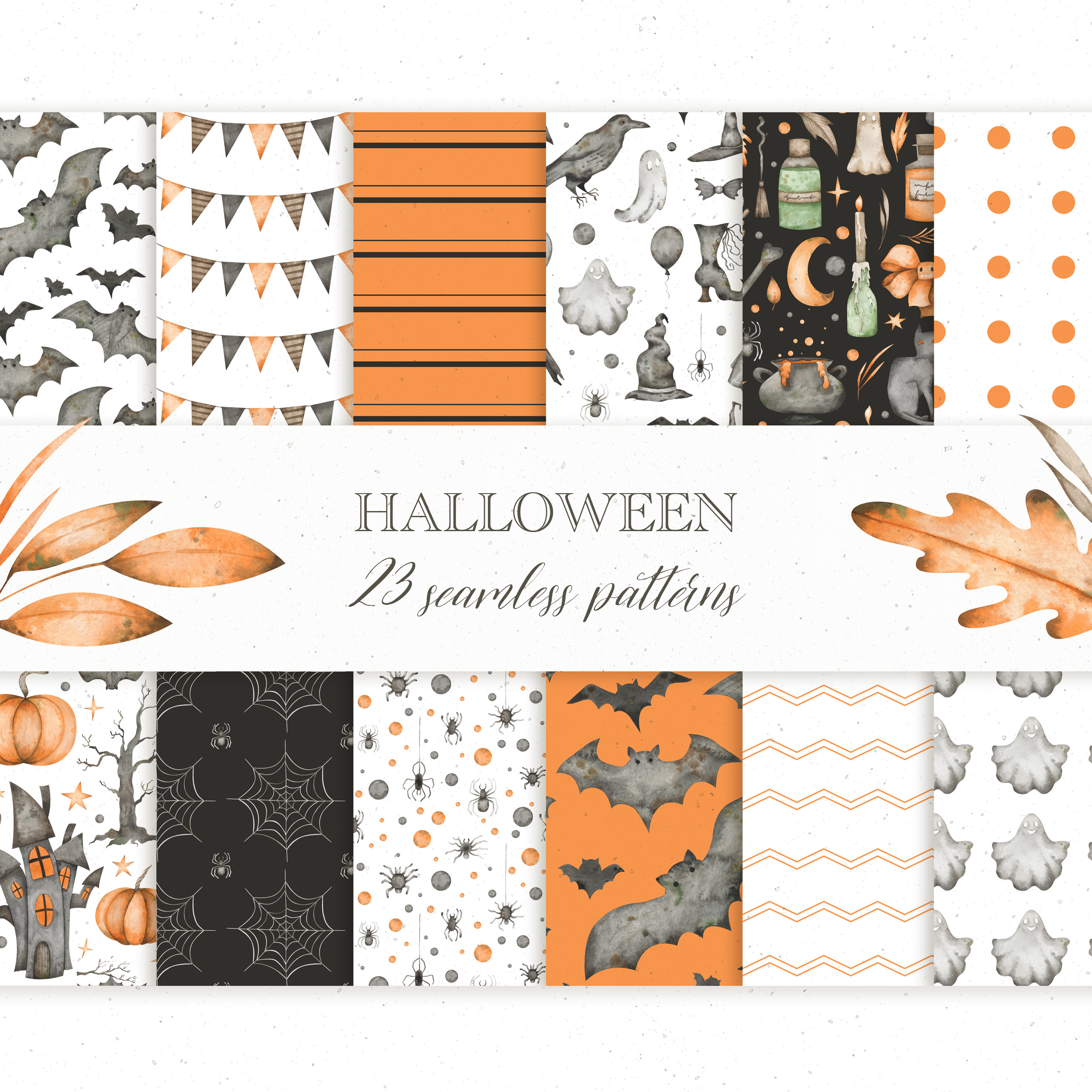 Halloween seamless patterns. Spooky background with pumpkins 1 Spooky seamless patterns