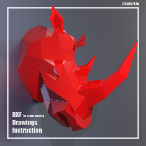 Steel Sheet Metal Drawings Plans Pattern Template Rhinoceros Head Project Sculpture (dxf, PDF)