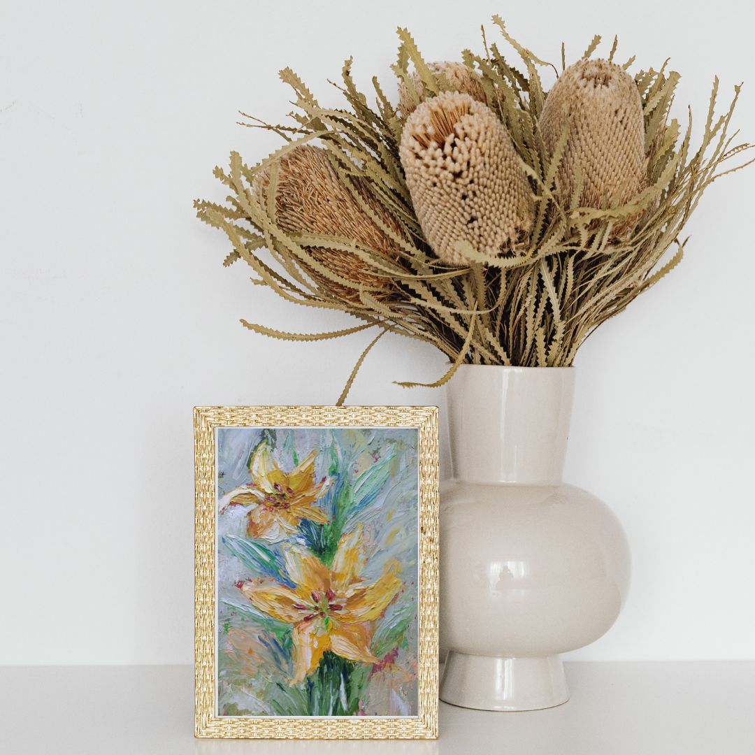 Lilies painting 6*8 inches garden oil art impasto by Yalozik