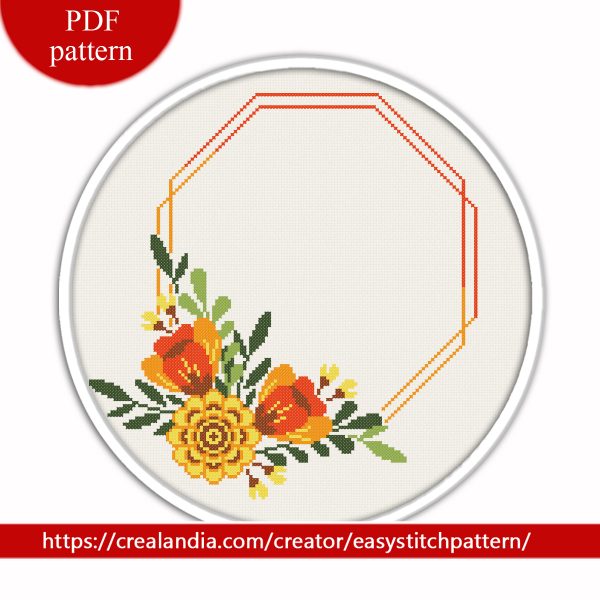 Flower Cross Stitch Pattern. Wreath Cross Stitch Pattern.