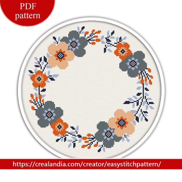 Floral Wreath Cross Stitch Pattern. Flower Cross Stitch.