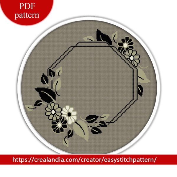 Gothic frame Cross Stitch Pattern, Floral Wreath