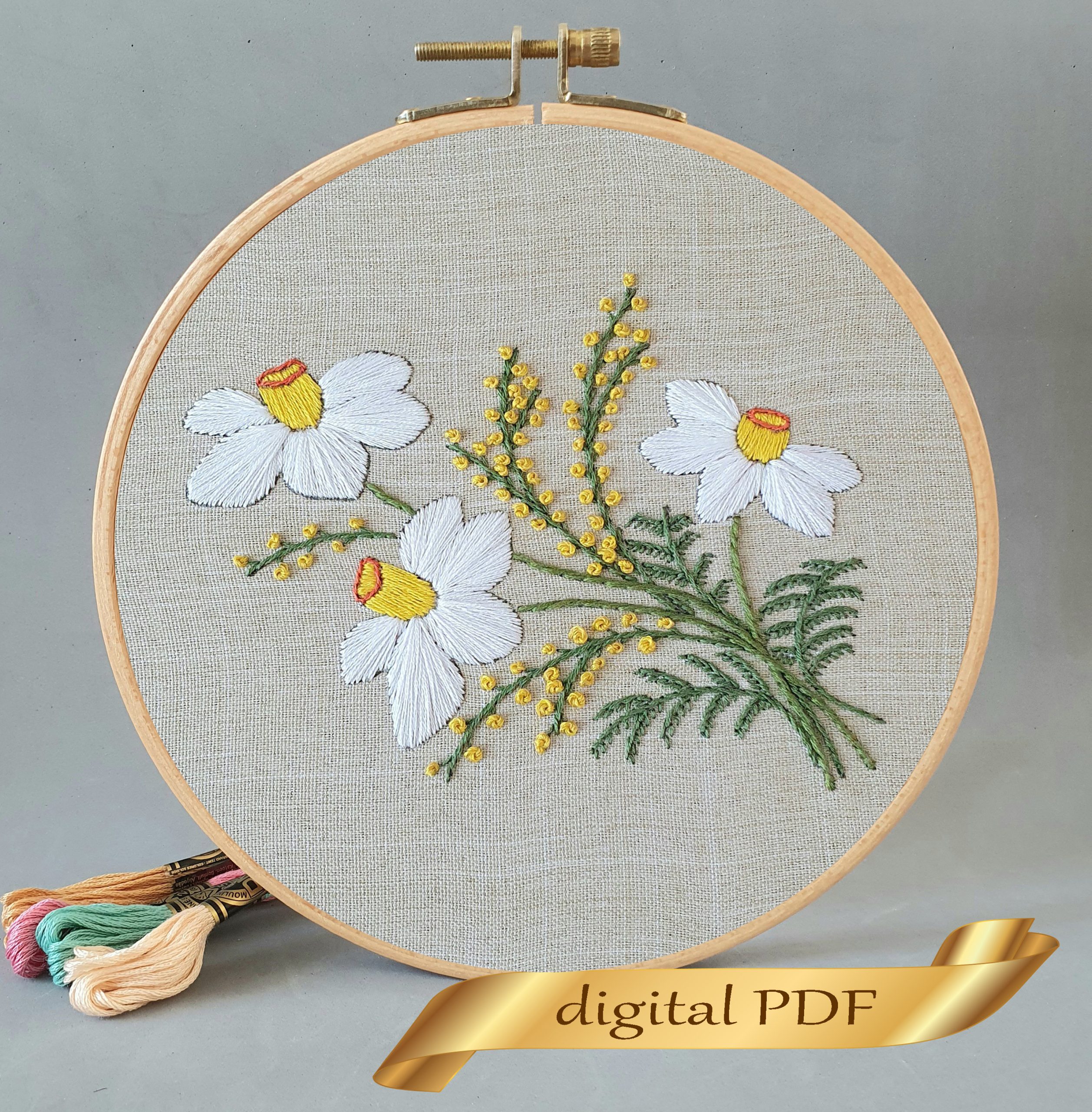 Embroidered spring miniatures: Mimosa. PDF pattern and tutorial - Stitch  Floral