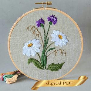 Chamomile and cornflower embroidery