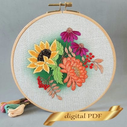 Autumn flowers hand embroidery DIY