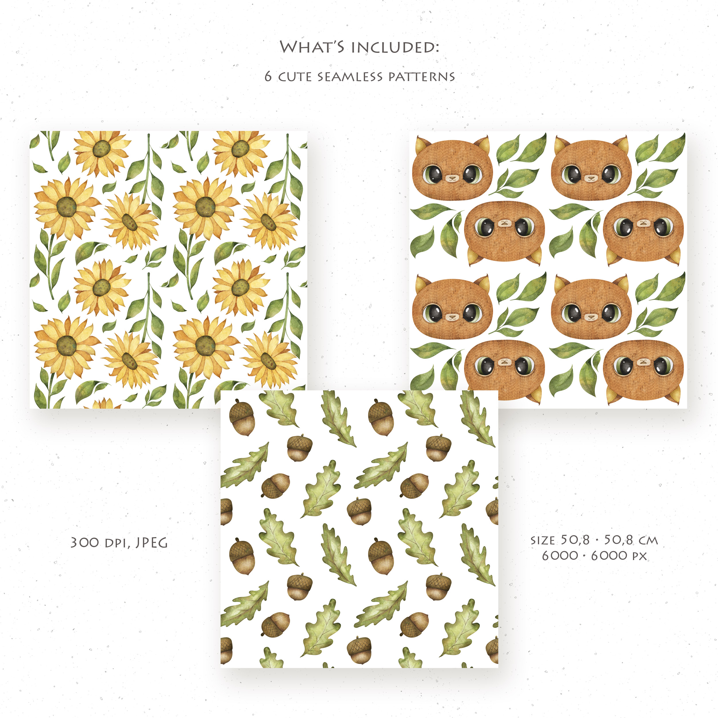 Fall seamless patterns with sunflowers, acorns, oak leaves 2 Fall seamless patterns with sunflowers, acorns, oak leaves - Image 2