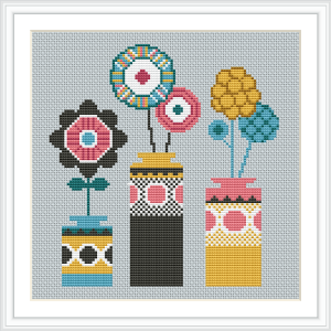 Floral Cross Stitch Pattern, Flower Bouquets, Modern Cross Stitch 200