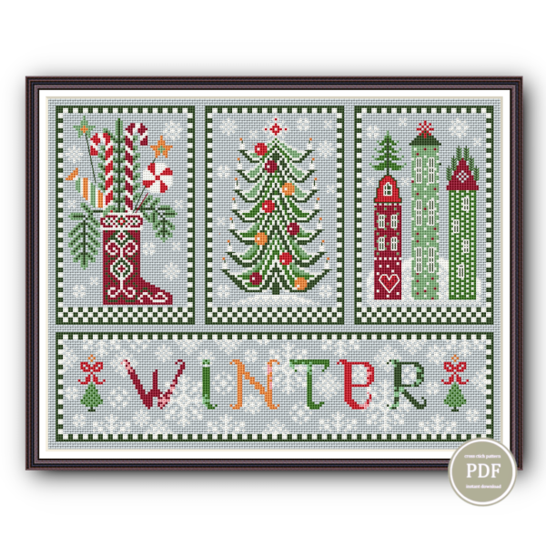 Cross Stitch Pattern Sampler Winter Embroidery Christmas 209