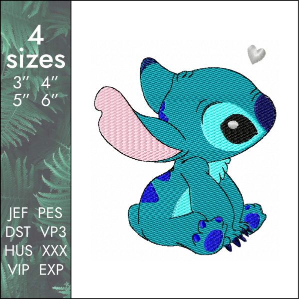 Stitch Embroidery Design, Lilo disney cartoon pes dst file 4 size