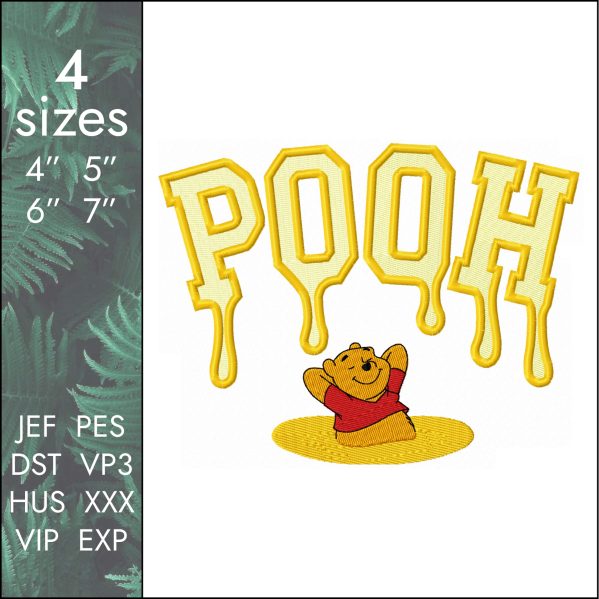 Winnie the Pooh Embroidery Design, disney cartoon bear, 4 sizes