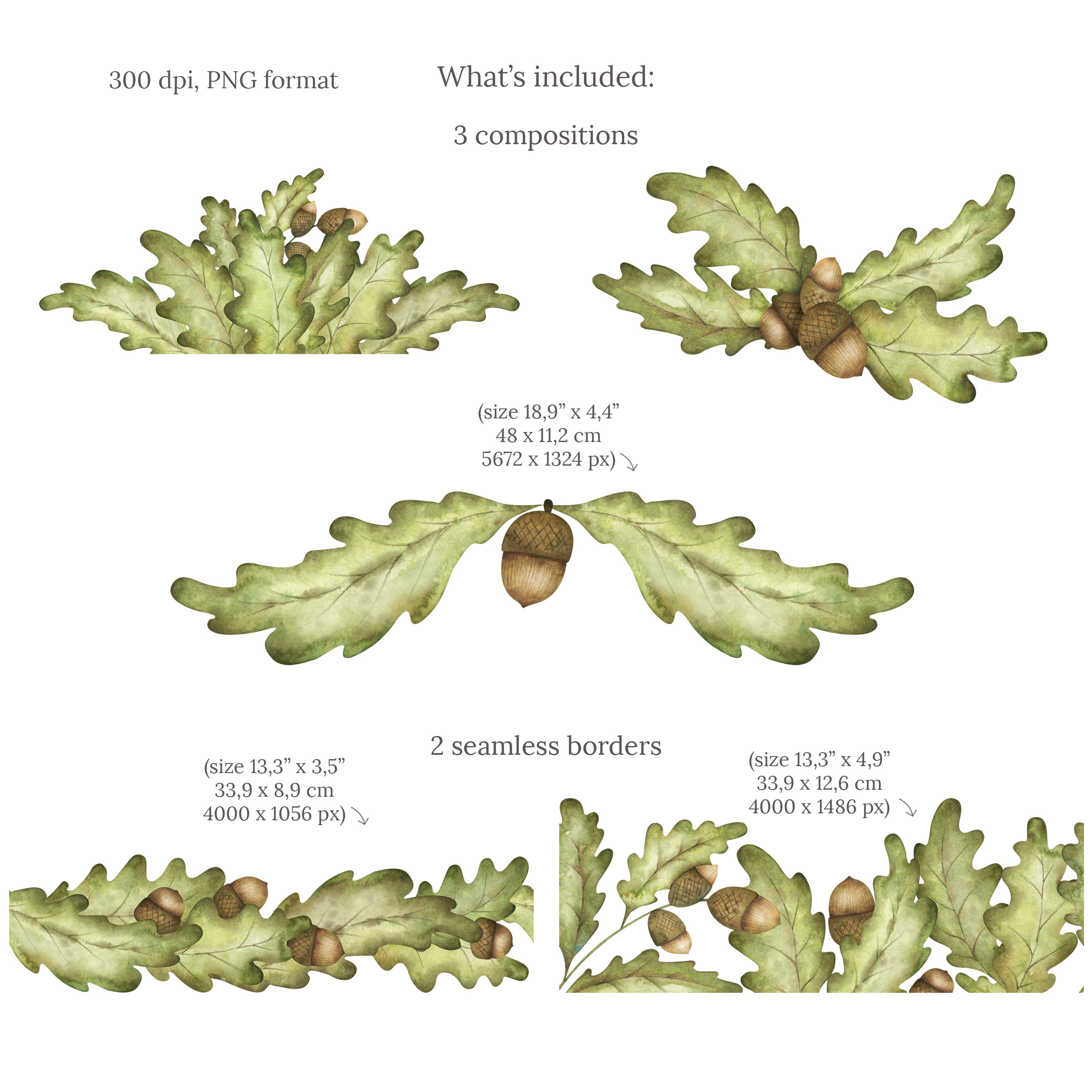 Watercolor acorn clipart. Oak leaves, seamless patterns 3 Watercolor acorn clipart. Oak leaves, seamless patterns - Image 3