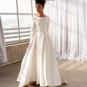 Ivory Simple 50s wedding dress, long wedding dress gown