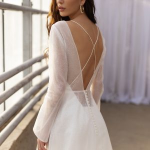 Boho wedding gown, long sleeves, organza bridal gown with train