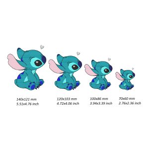 Stitch Embroidery Design, Lilo disney cartoon pes dst file 4 size