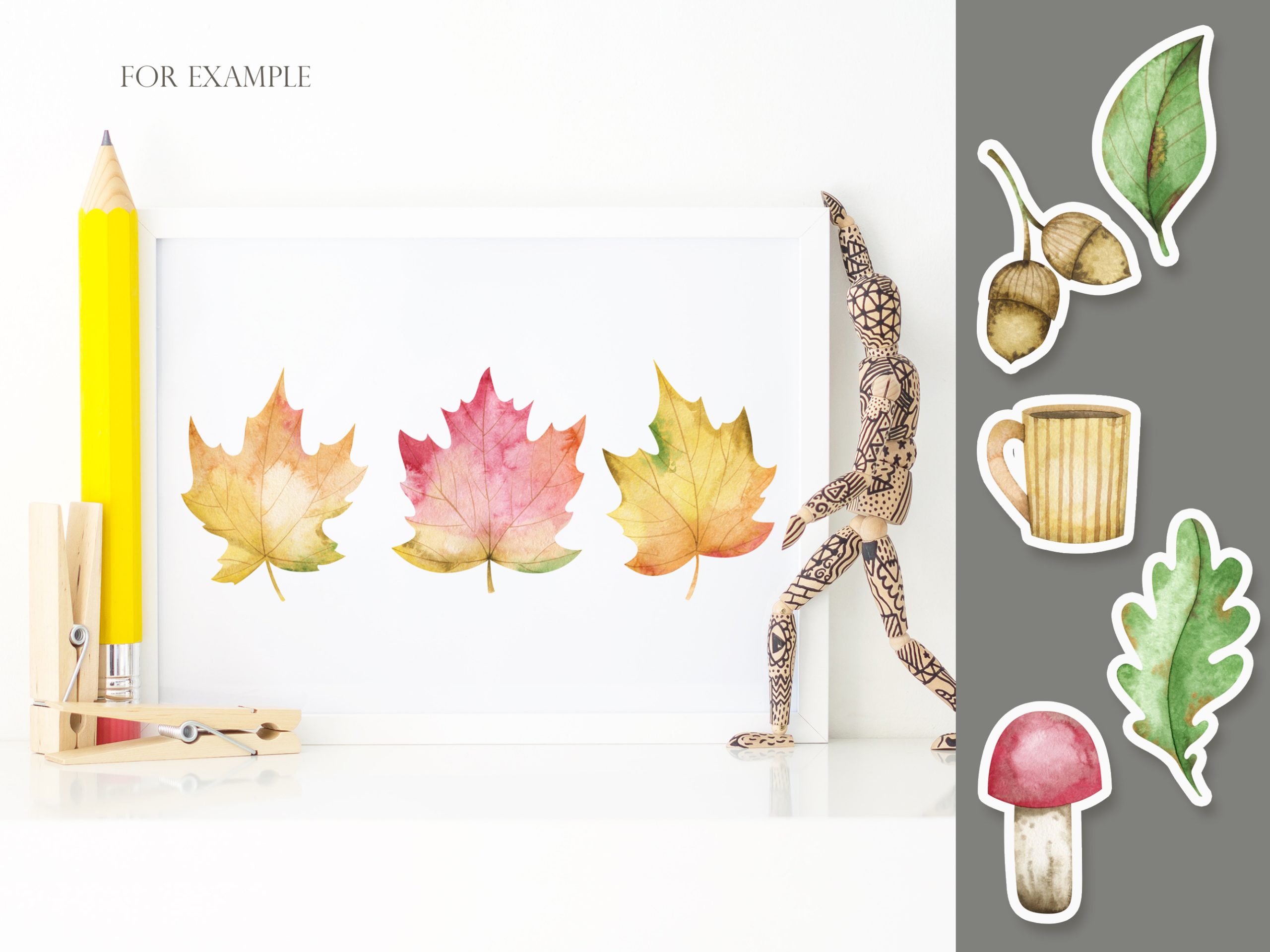 Watercolor fall clipart. Cozy autumn with trees, mushrooms, oak 6 Watercolor fall clipart. Cozy autumn with trees, mushrooms, oak - Image 6
