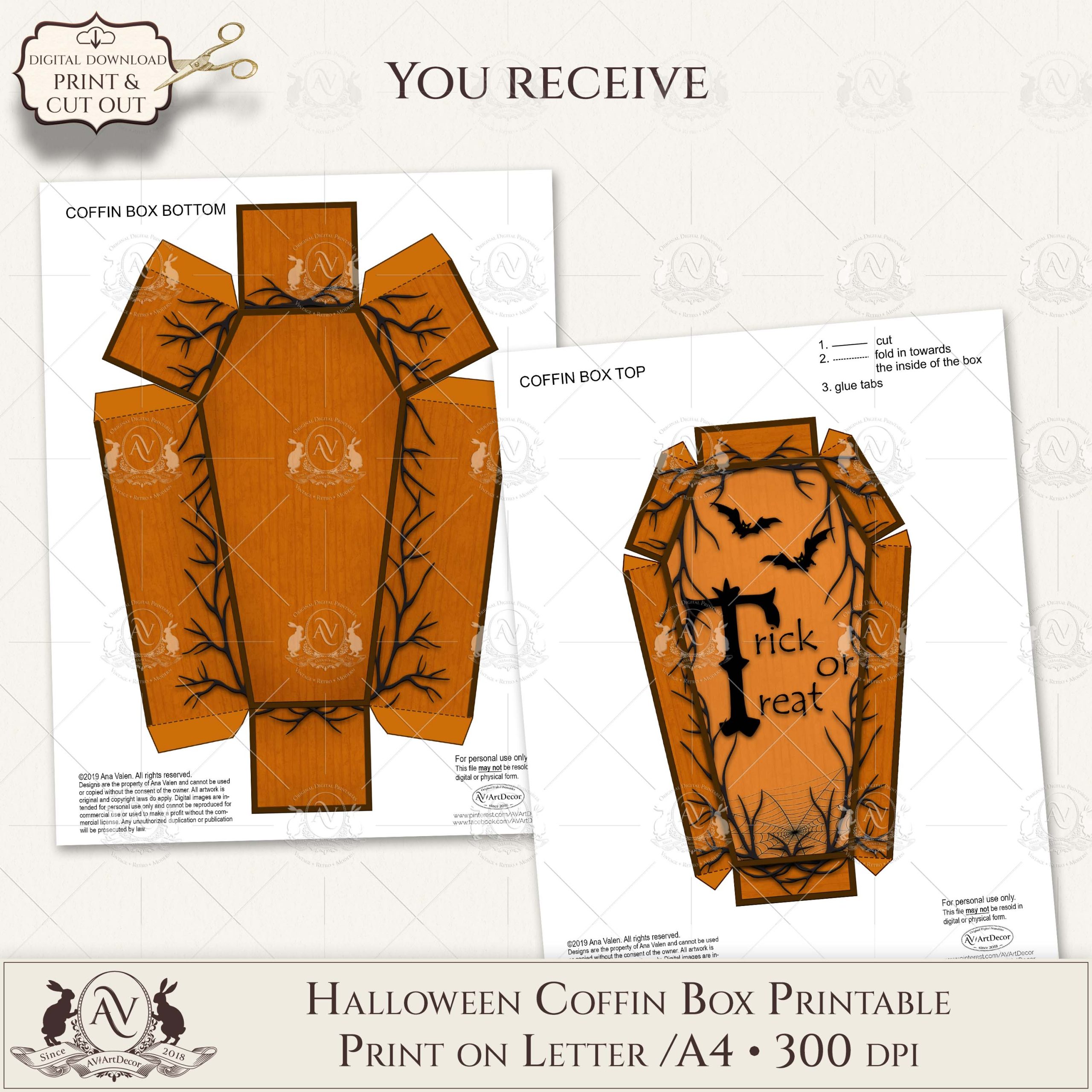 Orange Halloween coffin box printable