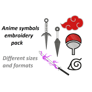 Anime Embroidery Designs Pack, design files, 6 designs