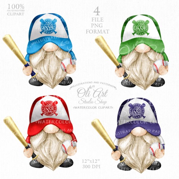 Baseball gnome.Clip art png,сute characters,hand drawn graphics