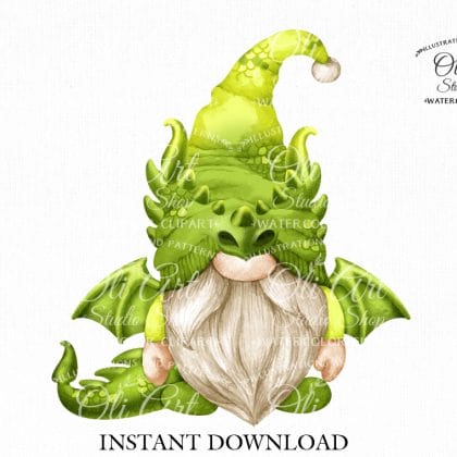 Green Dragon gnome, clip art png, сute characters