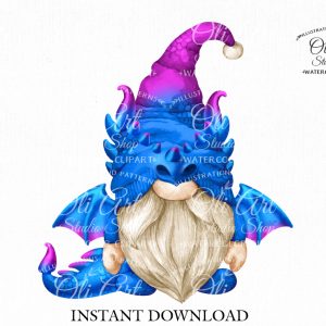 blue Dragon gnome, clip art png, сute characters, hand drawn