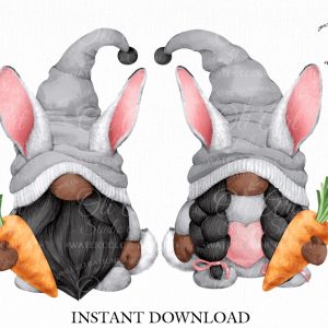 Easter Bunny gnome, digital clipart png, сute characters grey carrot