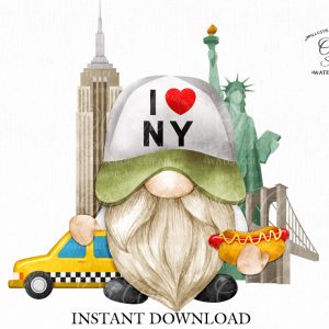 Gnome, New York digital clipart, I love NY, United State, сute