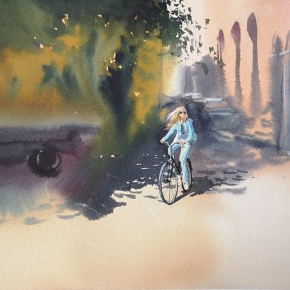 Bike tour of the old town - Original watercolor