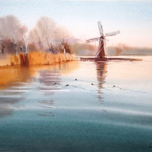 A mill on the canal near Groningen, Netherlands – Original watercolor