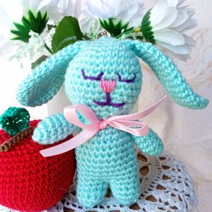 Blue bunny keychain, Amigurumi knitted rabbit, Cute bunny, Symbol of 2023
