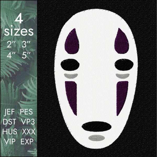 Kaonashi Embroidery Design, Spirited Away anime file dst, 4 sizes