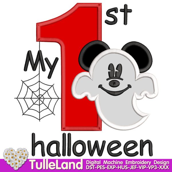 My 1st halloween Mr Mouse Ghost Machine embroidery design